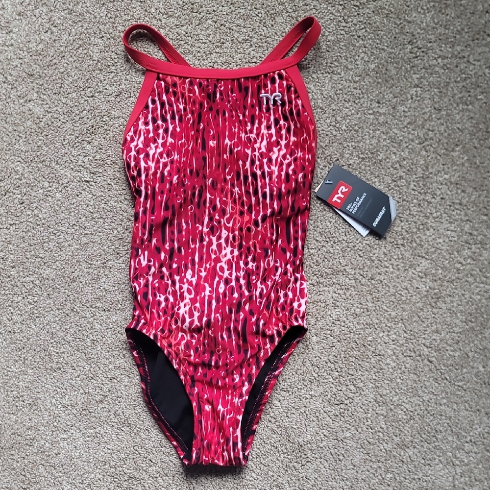 TYR Kids Red Leopard Print One Piece Swimsuit